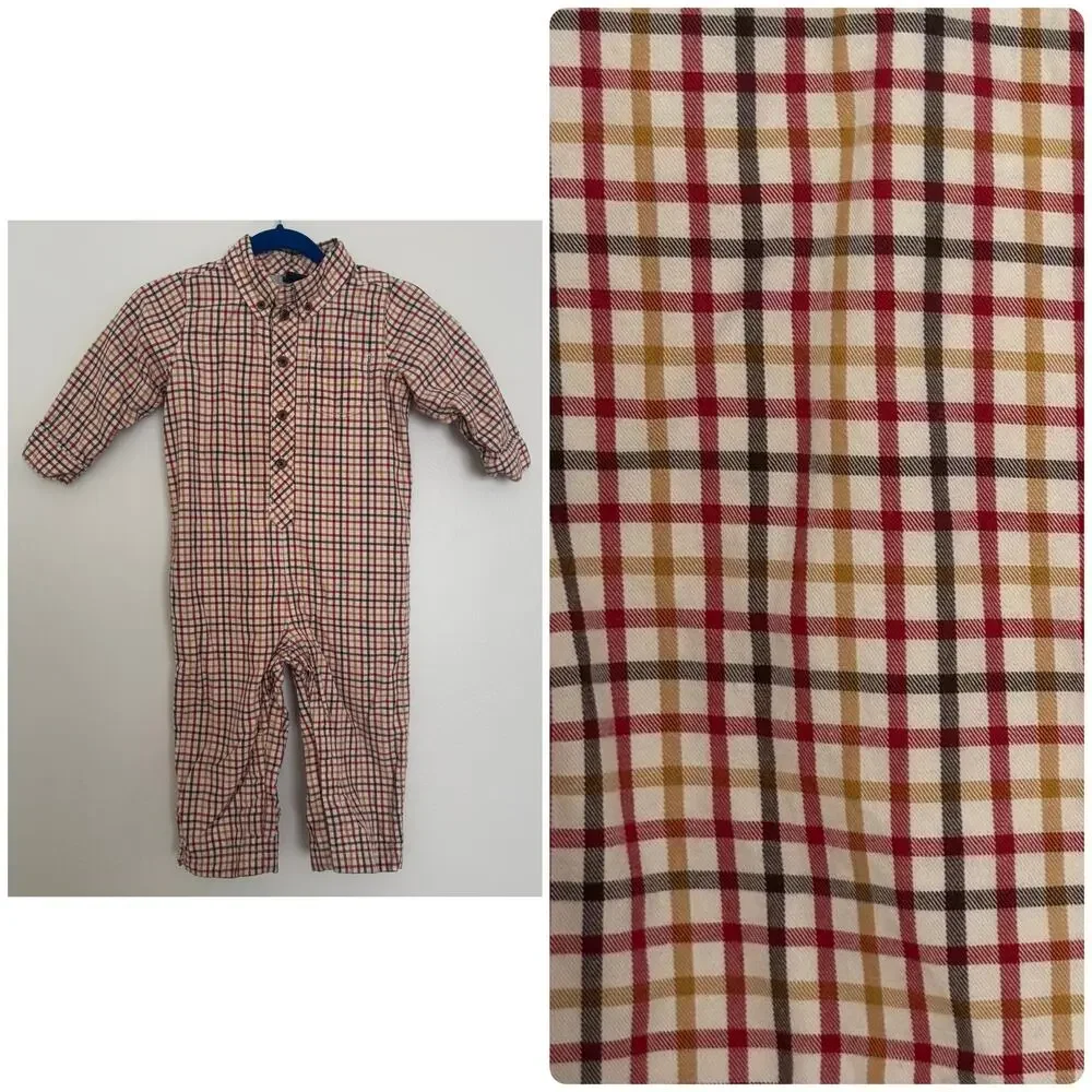 Baby Gap Plaid Romper featuring Button Down Collar